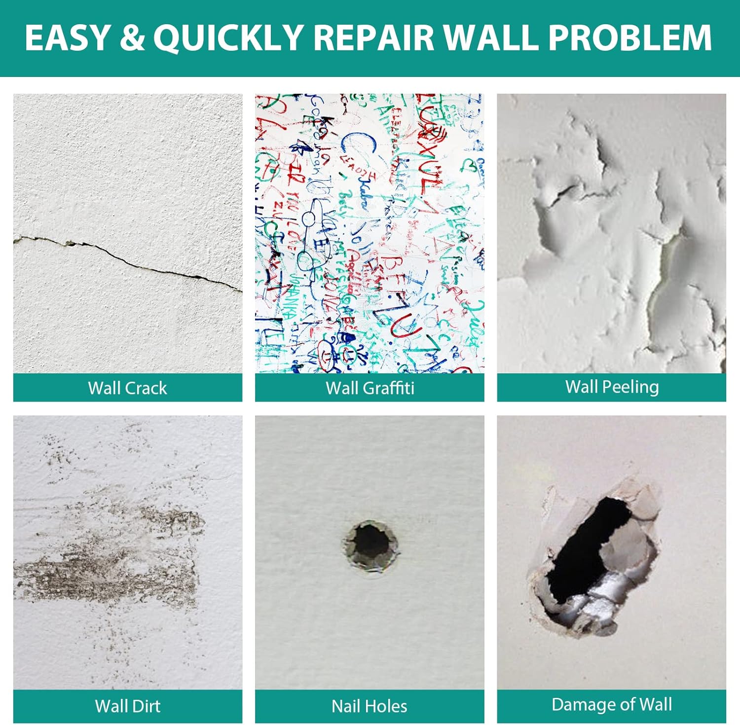 2 Pack Dry Wall Patch Repair Kit, Wall Mending Agent, Drywall Putty for Filling Holes, Safe & Non-toxic Renovation Cream for Quick and Easy Repairing Hole and Crack, 100g - - 