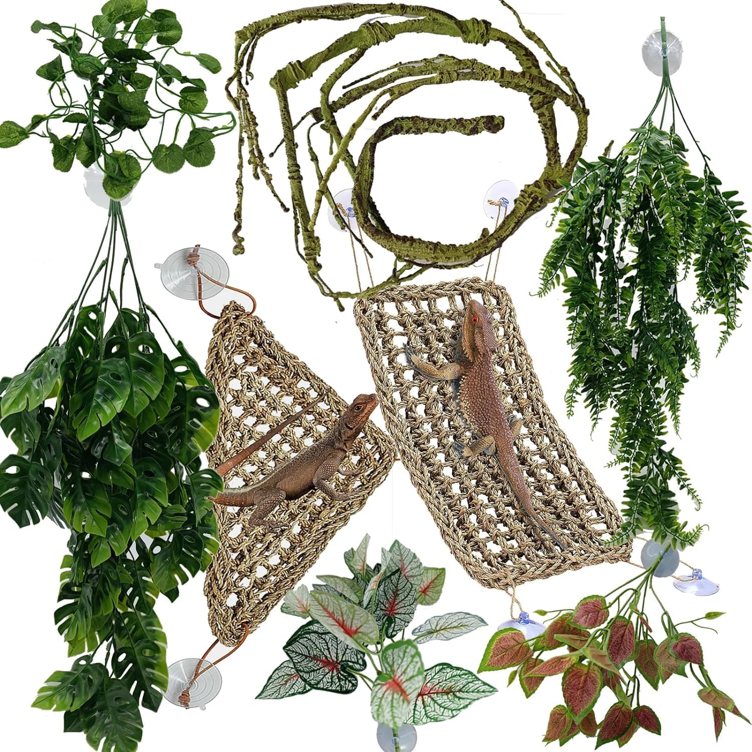 MEPHAN Reptile Plants for Bearded Dragon Tank Accessories, Terrarium Plant Artificial Decor for Snake Cage, Fake Plant for Leopard Gecko Habitat,