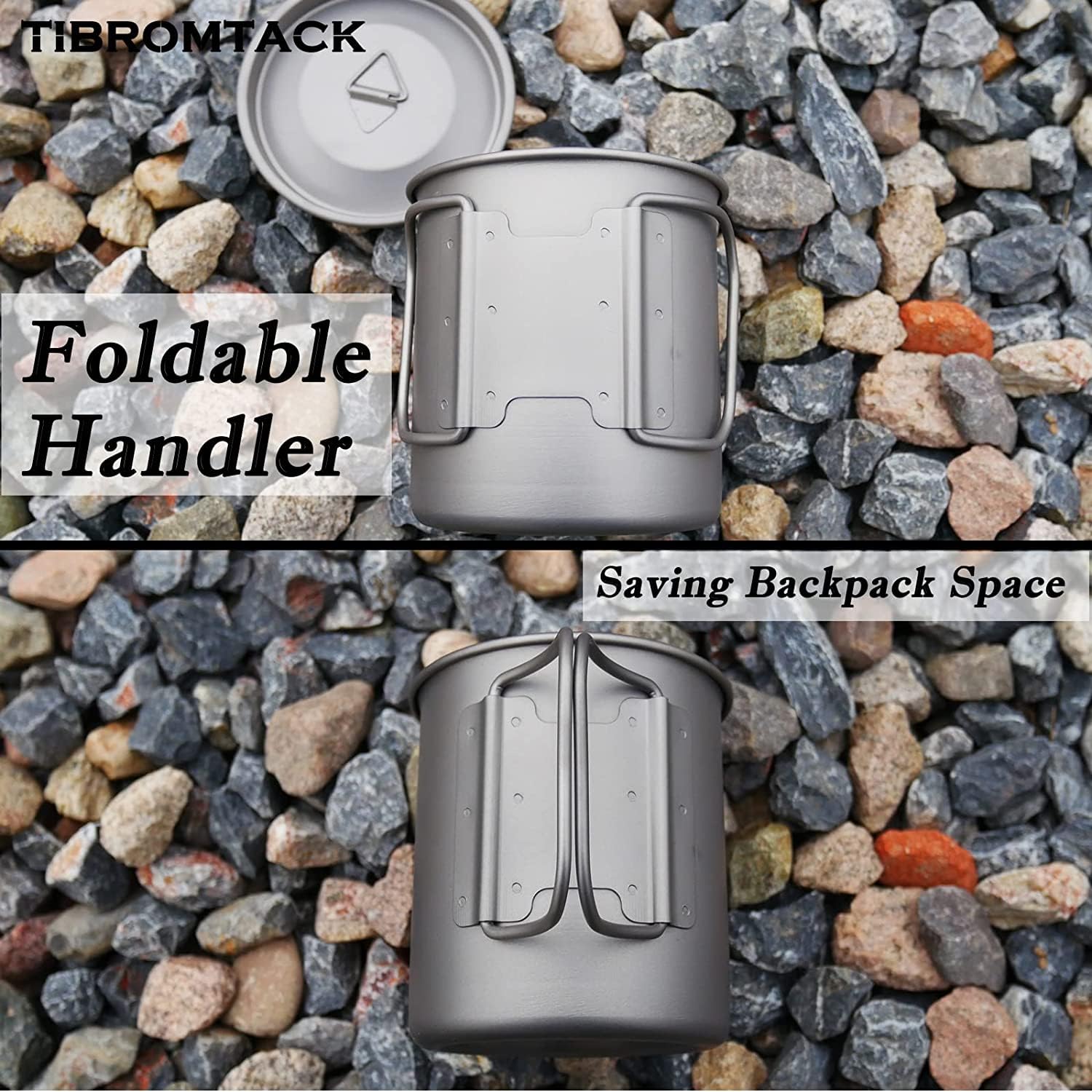 Tasse Pliante d'extérieur avec Couvercle, Tasse Camping Titane Portable, Mug en Titane de Camping Ultraléger 450ml pour l'extérieur avec Poignée Pliable et Sac en Filet
