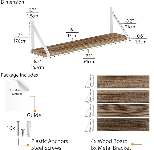 Miniatura 3 de Wallniture Bora - Estantes flotantes rústicos de 24 x 6 pulgadas, estantería de pared para decoración de sala de estar, estantes para decoración de