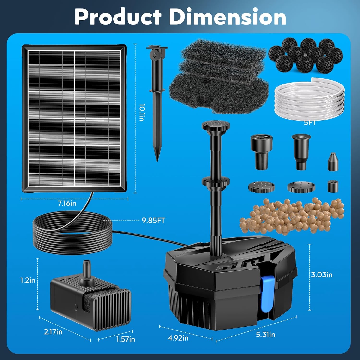 Biling Solar Pond Filter Fountain with Battery Backup 8W Solar Fountain Pump with 3600mAh Battery Filter Clean for Small Pond Water Feature Waterfall, Work Stable in Daytime