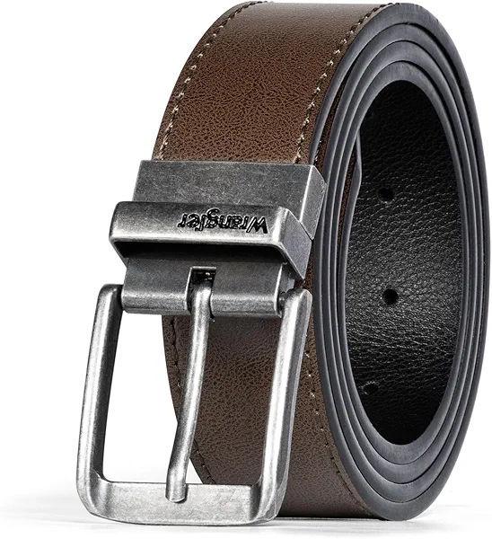 Wrangler Mens Reversible Leather Belt, Brown Black Casual Dress Belt One Size, Cut For Fit
