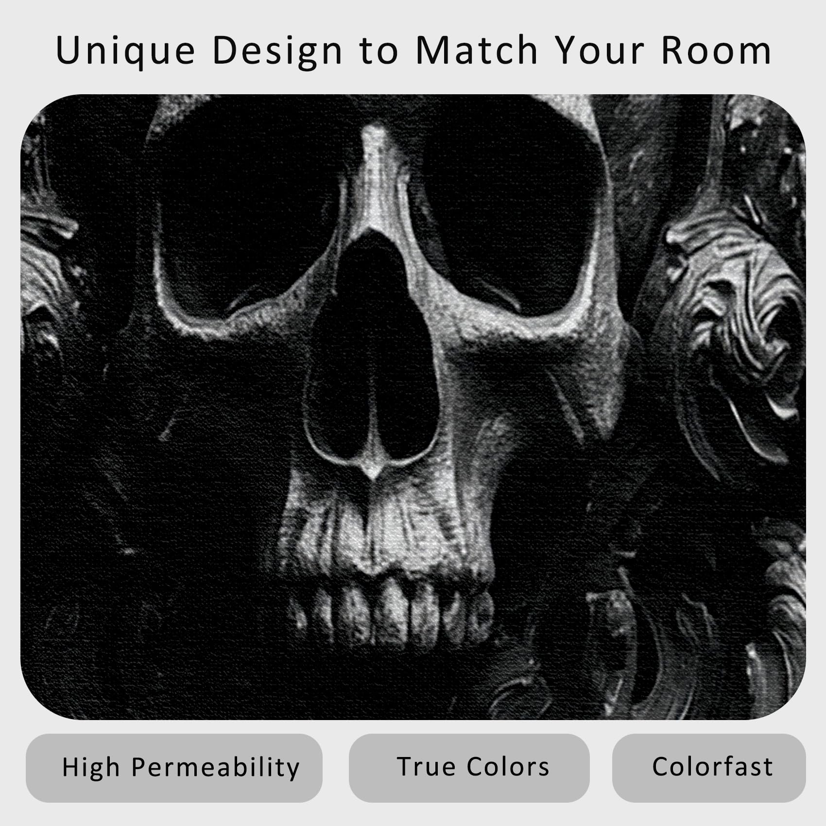 Tapis Tête De Mort Salon 120x170 cm Motif 3D Gothique Jacquard, Tapis Lavable Antidérapant Doux Poil Court, Decoration Chambre Descente De Lit Carpet