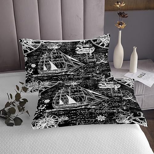 Miniatura 4 de jejeloiu Juego de colcha náutica para niños y niñas, con estampado de barco, juego de colcha acolchada con ancla, decoración de dormitorio,