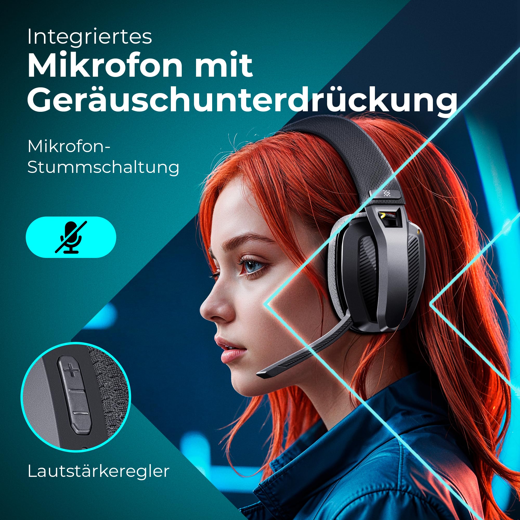 Defender® Orion Wireless Gaming Headset, bis 63h Akkulaufzeit, 2.4GHz+BT(≤30ms), 7.1 SurroundSound,Kopfhörer Mit Mikrofon mit Noise-Cancelling, Kompatibel für PS5/PS4/Switch, PC Headset, Schwarz - 4