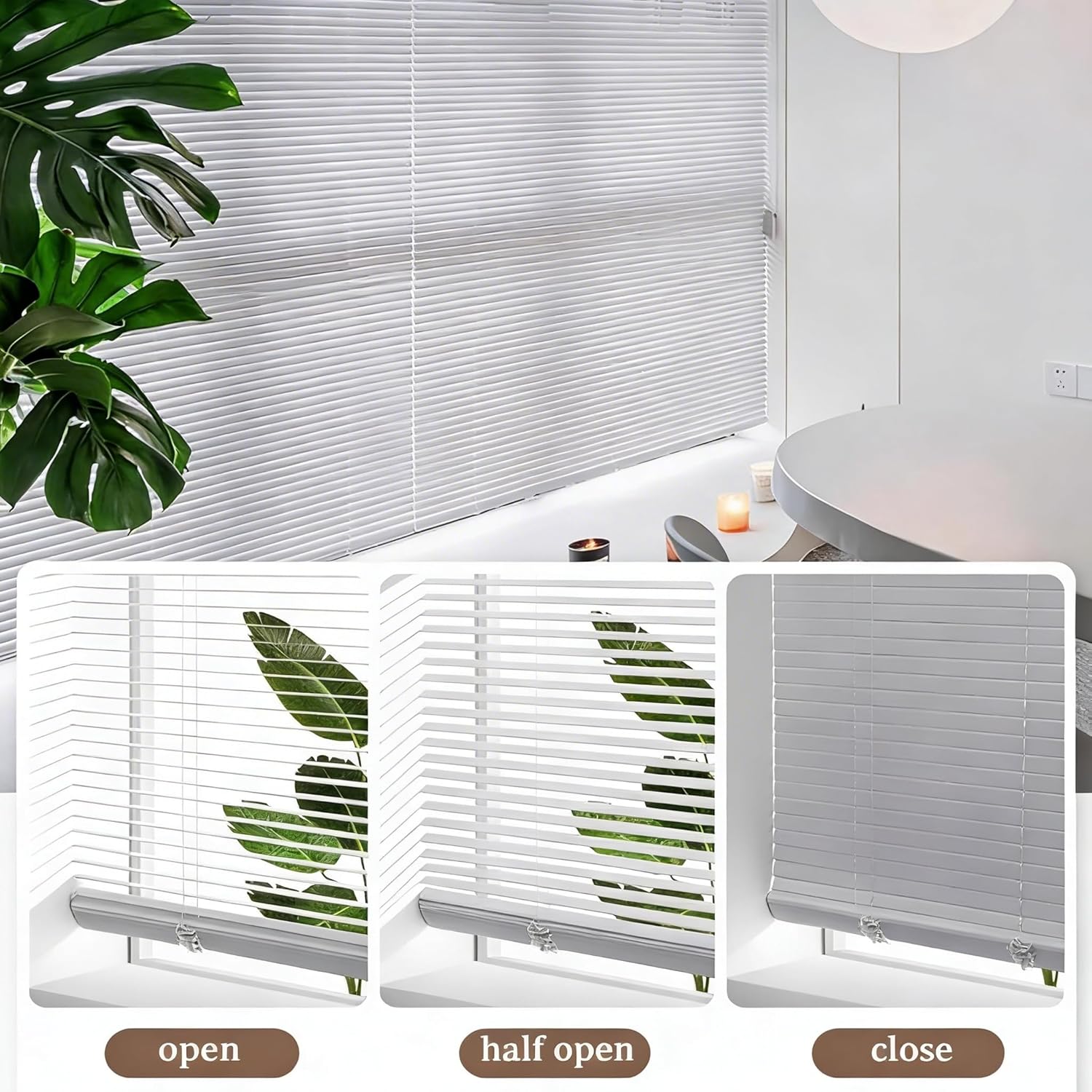 94" W x 60" H Mini Blinds for Windows, Cordless 1 inch Mini Blinds Blackout Venetian Blind Protect Privacy L Stype Aluminum Blind for RV, Living Room, Office. White