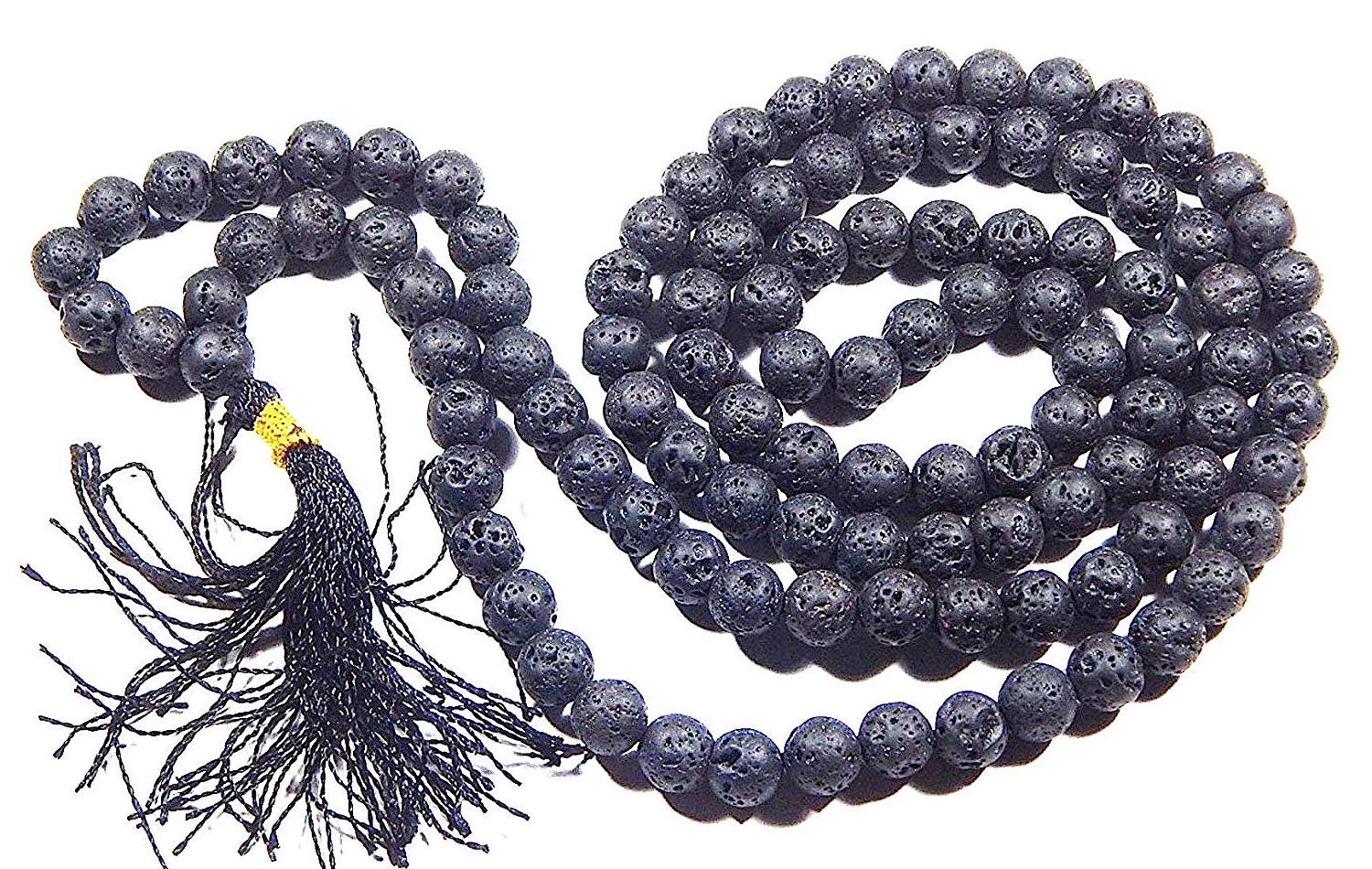 RUDRADIVINE Mens and Womens Lava Stone 6 mm 108 Round Beads Reiki Healing Natural Fashion Jap Chakra Mala (Black) (B07N4QY52G) Amazon Price History, Amazon Price Tracker