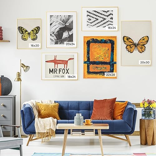 Miniatura 332 de Fun Memories Portarretratos de metal de 16 x 20 pulgadas con paspartú de 11 x 14 pulgadas, acabado de aluminio cepillado, parte delantera de vidrio