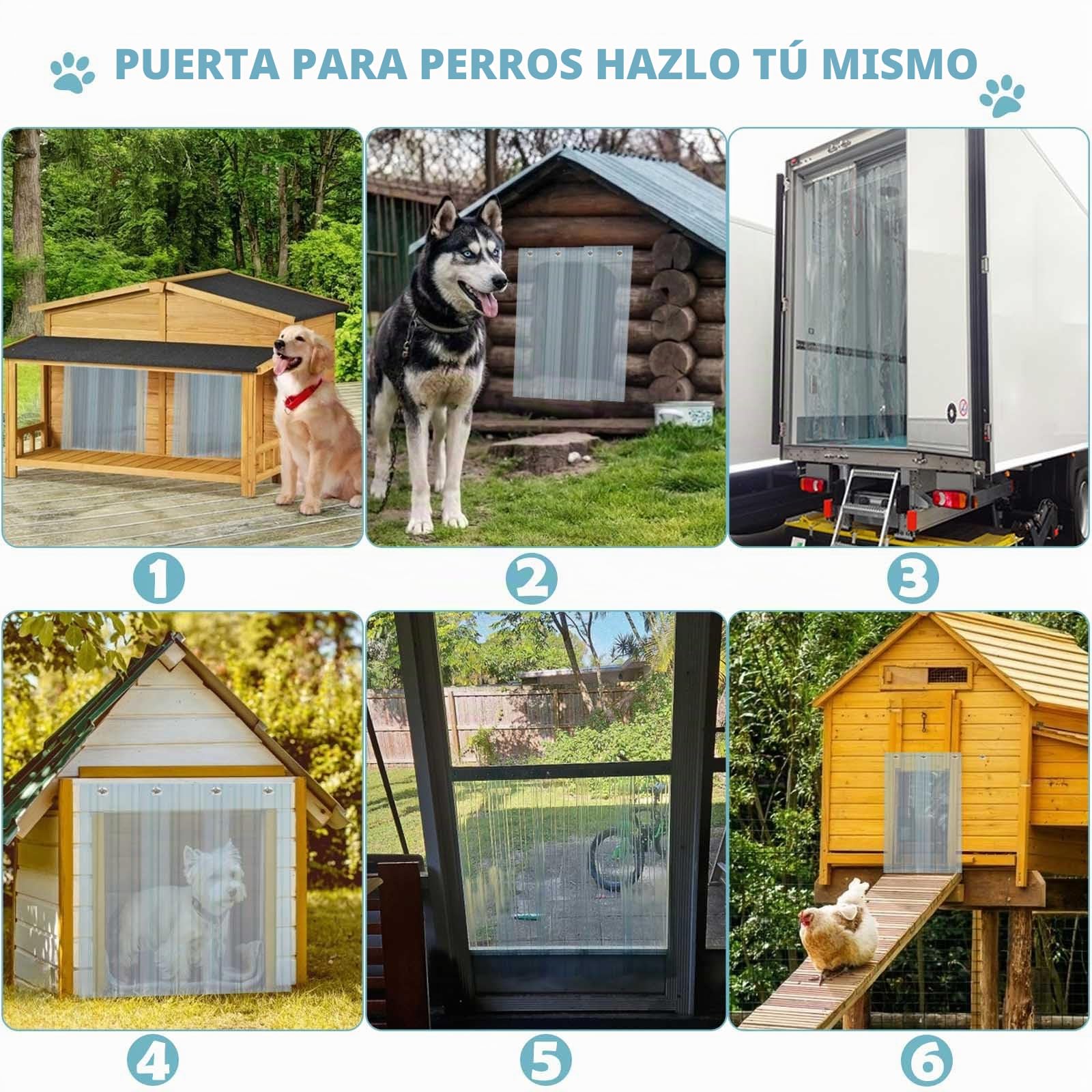 Gekufa Cortina de Puerta para Perro, Cortina de Lamas de PVC Transparente 3.6m*20cm (con 2pc Metálicas), Cortina de Tiras de Plástico para Puertas de Casa de Perros DIY