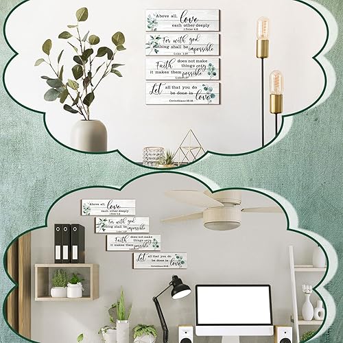 Miniatura 5 de Yulejo 4 piezas de versículos bíblicos para decoración de pared, salmos escrituras, letrero cristiano de madera, arte de pared rústico, decoración