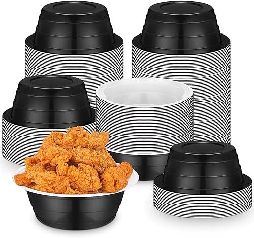 Gejoy 50 cuencos de plástico negros de 23 onzas desechables para aperitivos, ensalada y postre, platos para servir el 4 de julio, boda, cumpleaños,