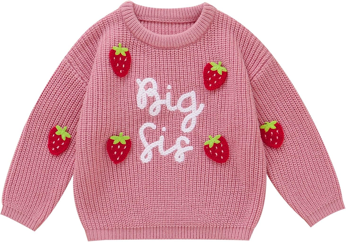 Winmany Big Sister Sweater for Girls Toddler Strawberry Pullover Chunky Fall Winter Knit Tops for 12 Months to 5 Years