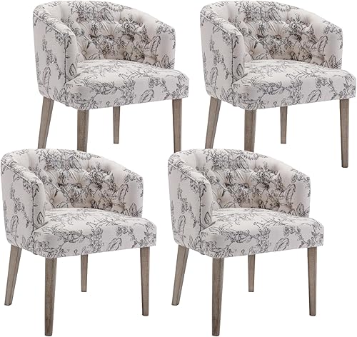 Miniatura 8 de HEAH-YO Juego de 2 sillas de comedor copetudas con brazos y respaldo, sillas tapizadas de barril de cocina para comedor, color gris