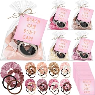 Giegxin 24 Set Beach Party Favor Gift for Girl Women Bachelorette Gift | Beach Hair Don't Care Scrunchies Hair Slumber Favor Scrunchies Ties with Cards Bachelorette Bridesmaid Gift Summer Pool Party