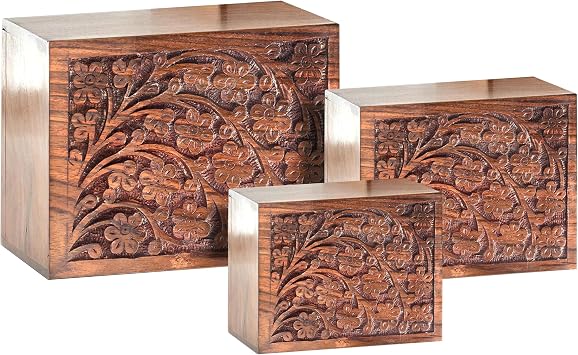 Tree of Life Urn Nested Set of 3 Rosewood Urns for Human Ashes - Large Cremation Urn for Adult Ashes - Wooden Funeral Urns in Three Sizes - Perfect for Funeral Homes, Directors and Pet Cremation