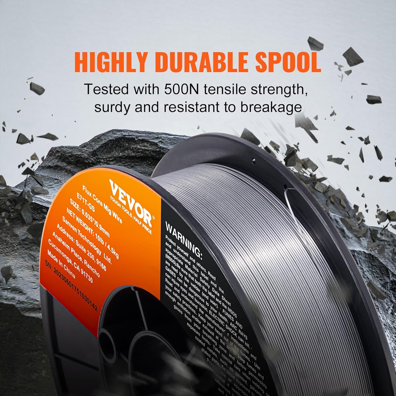 VEVOR Flux Core Welding Wire, E71T-GS 0.035-inch 10LBS, Gasless Mild Steel MIG Welding Wire with Low Splatter for All Position Arc Welding and Outdoor Use (Pack of 2)