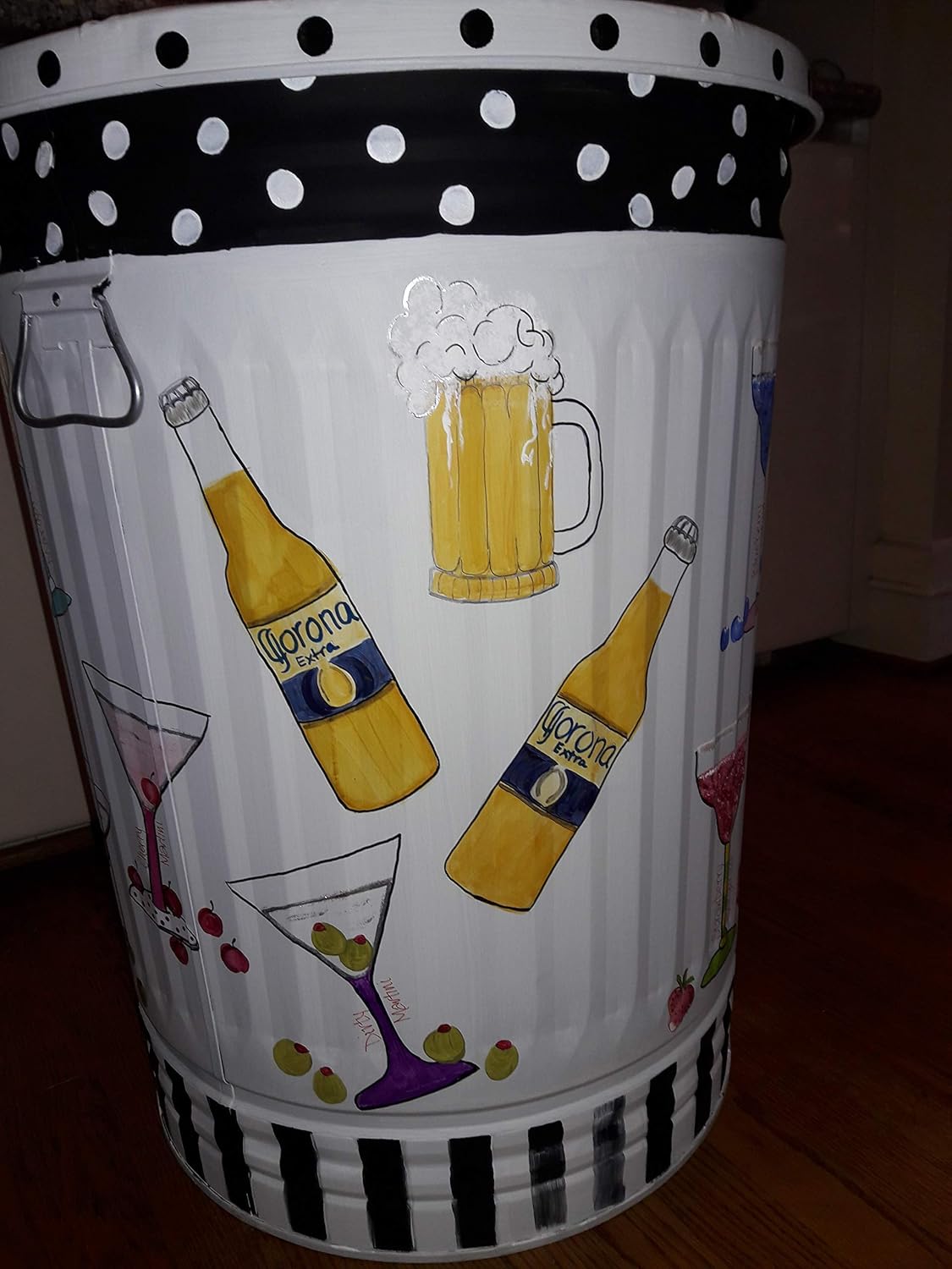 30 Gallon Hand Painted Galvanized Trash Can