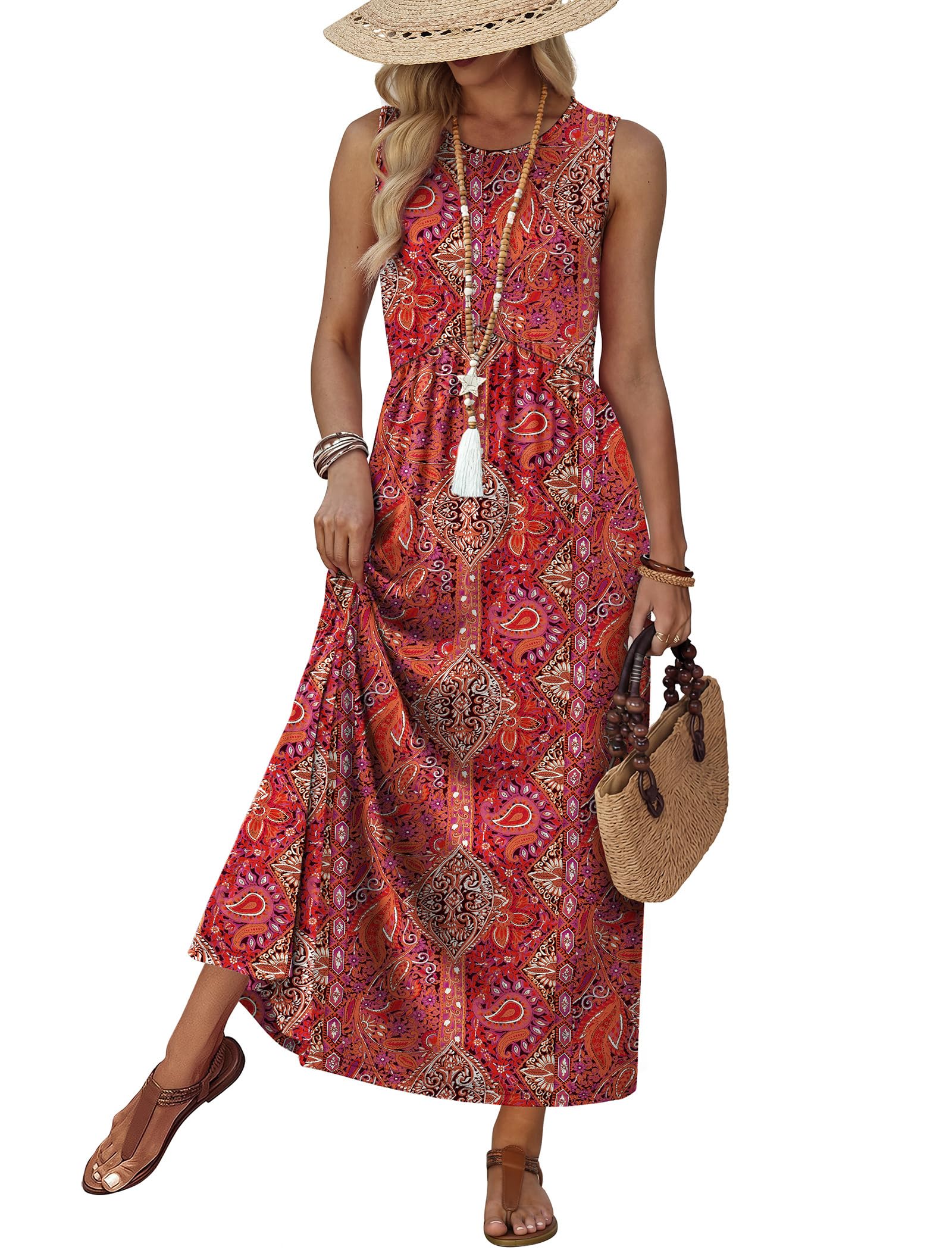 WIHOLL Summer Dresses Babydoll Maxi Dress Empire Waist Beach Vacation Sundresses 2026 with Pockets — view 8