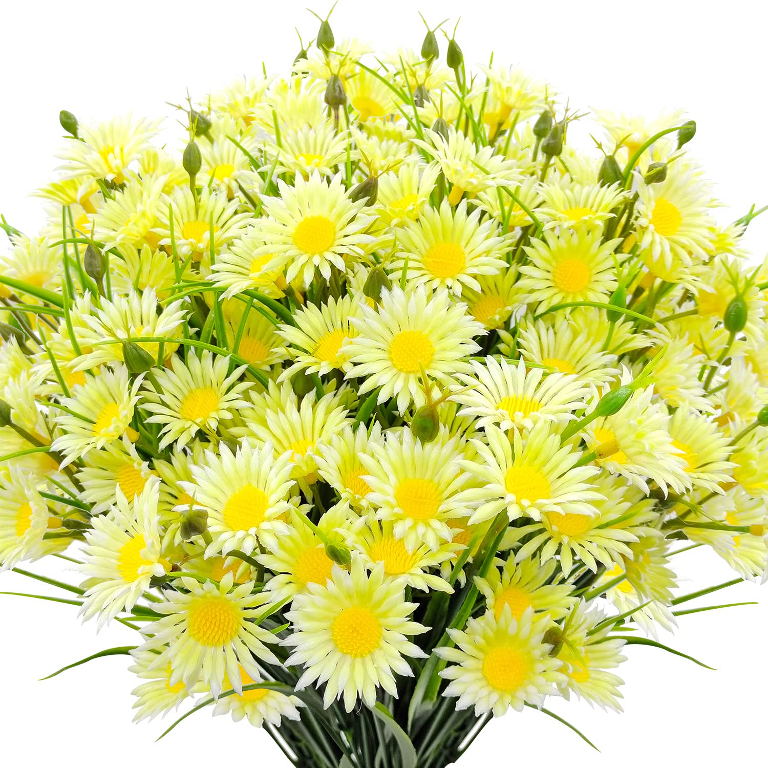 CORVYUC 8 Bundles Artificial Daisies Flowers for Outdoors Fake Wildflowers Greenery Shrubs Plastic Plants UV Resistant Faux Daisy Flowers for Home Outside Garden Window Porch Decor (White)