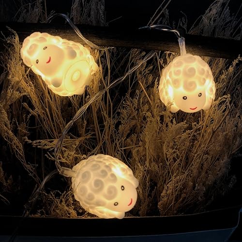 Vista 17 de Guirnalda de luces LED pintadas de ovejas pequeñas con diseño de animales, adornos de cabra, luces novedosas, funciona con pilas, luz decorativa