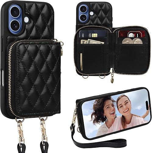 Miniatura 55 de Keallce Funda para iPhone 15 Pro Max de 6.7'' Funda Cartera, Bolso Bandolera con Cremallera Monedero Pulsera para Mujeres, Portadores de Tarjetas