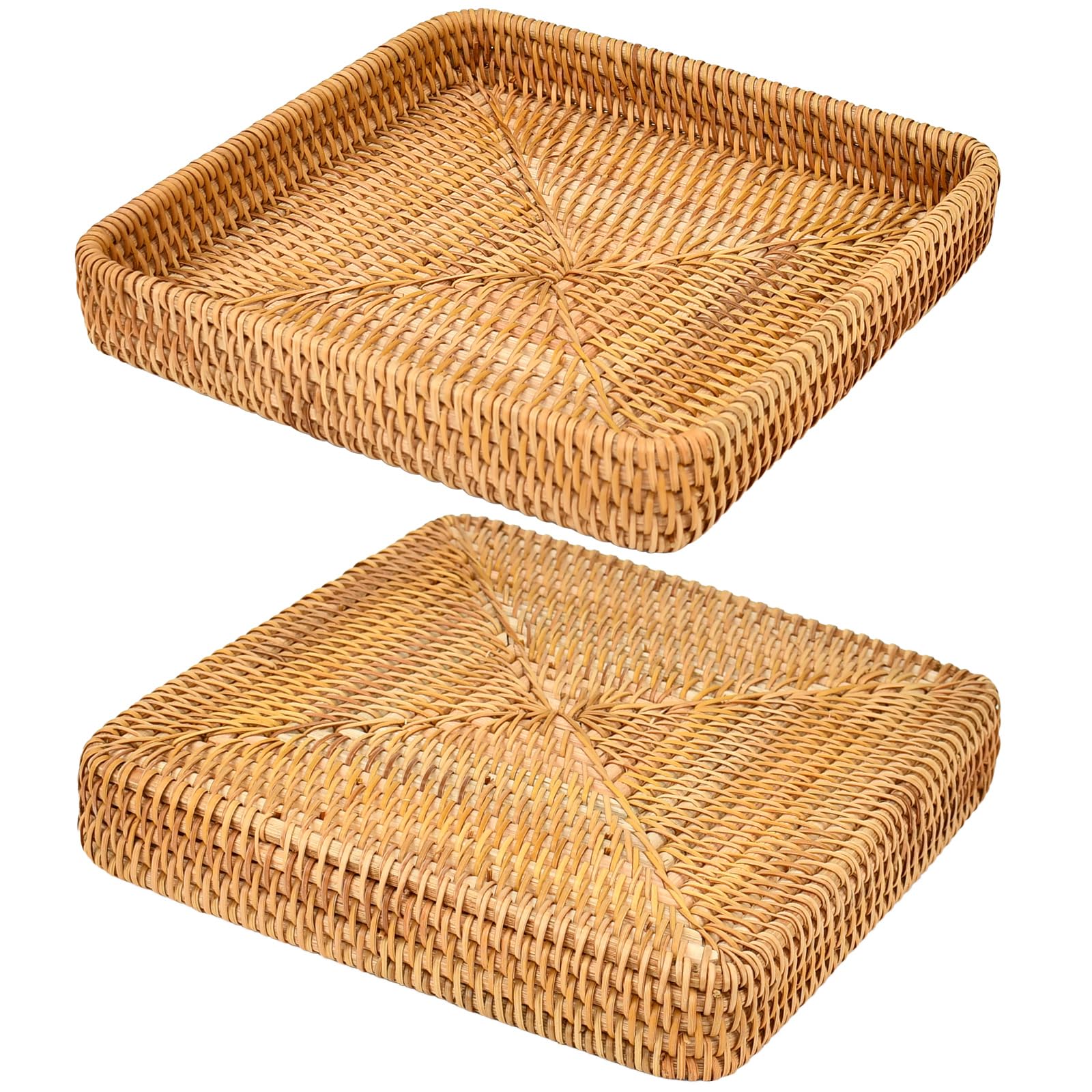 Vassoio Decorativo in Rattan, Cesto Portaoggetti Intrecciato, Organizer Scrivania Ufficio, Portaoggetti Tavolo Tessuto per Trucco, Tovaglioli, Dessert, Ornamenti