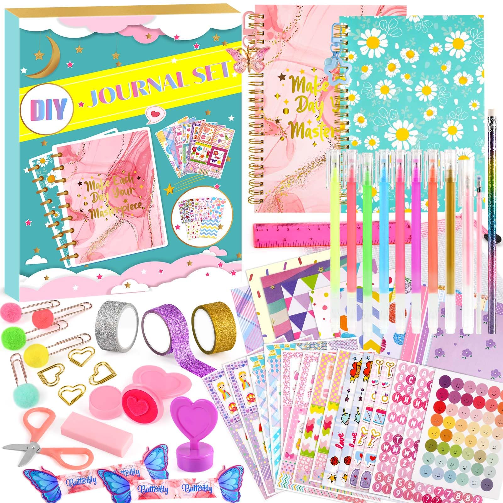 2-Pack DIY Journal Kit for Girls, Journal Set for Teen Girls Ages 8-12, Stationery Set with Stickers, Scrapbook & Diary Supplies, Art Crafts Kit for Kid Birthday Christmas Gift for 8-12 Year Old Girl