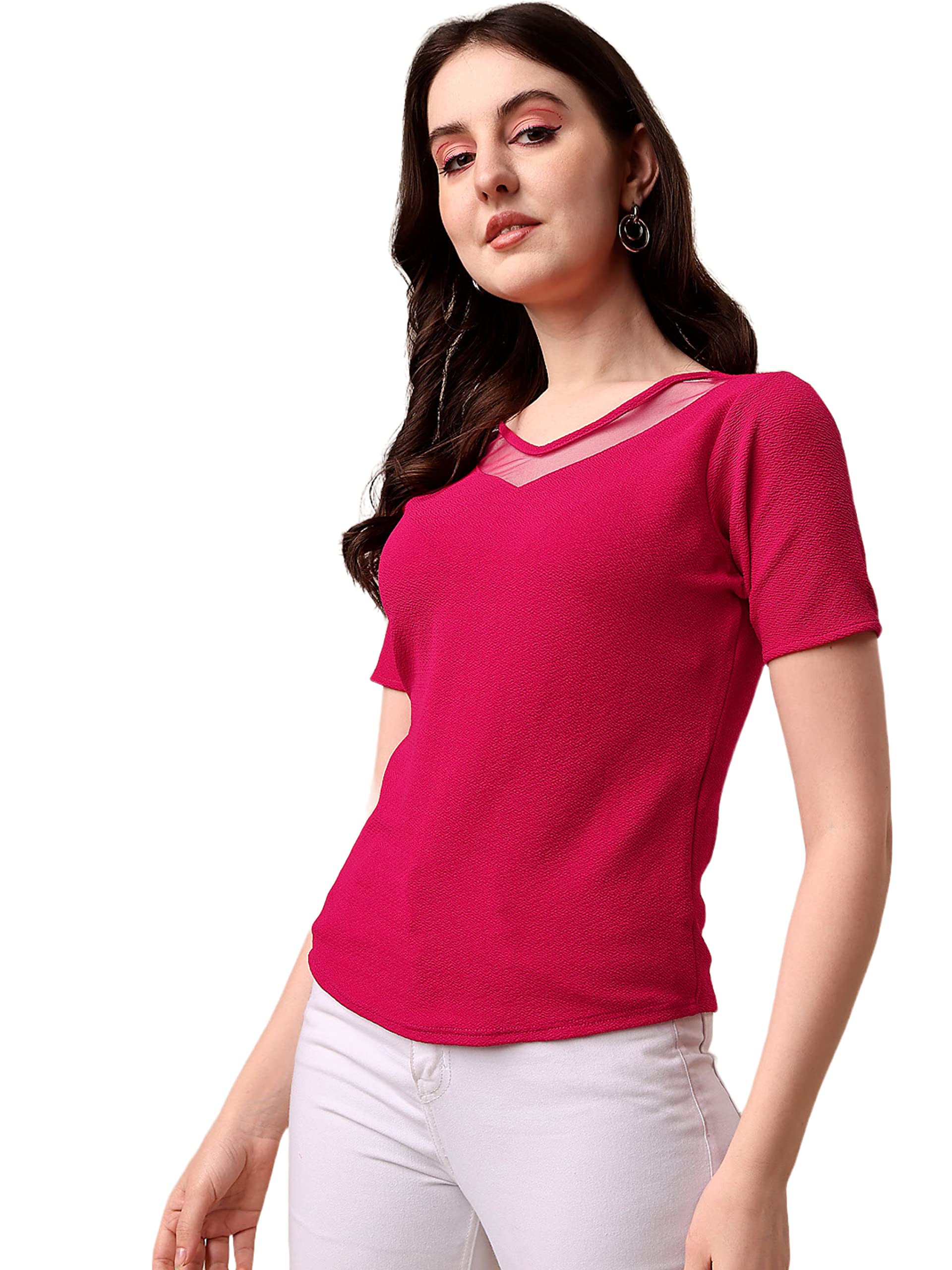 Sheetal AssociatesWomen's Solid Regular Fit Polyester Half Sleeve Classy Casual Top