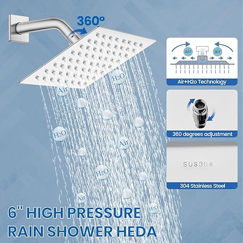 Vista 39 de Airuida Shower Faucet Set Bathroom Rain Shower System SUS304 Stainless Steel Single Handle With Male Threads Rough-in Valve Shower Trim Kit 10 Inch