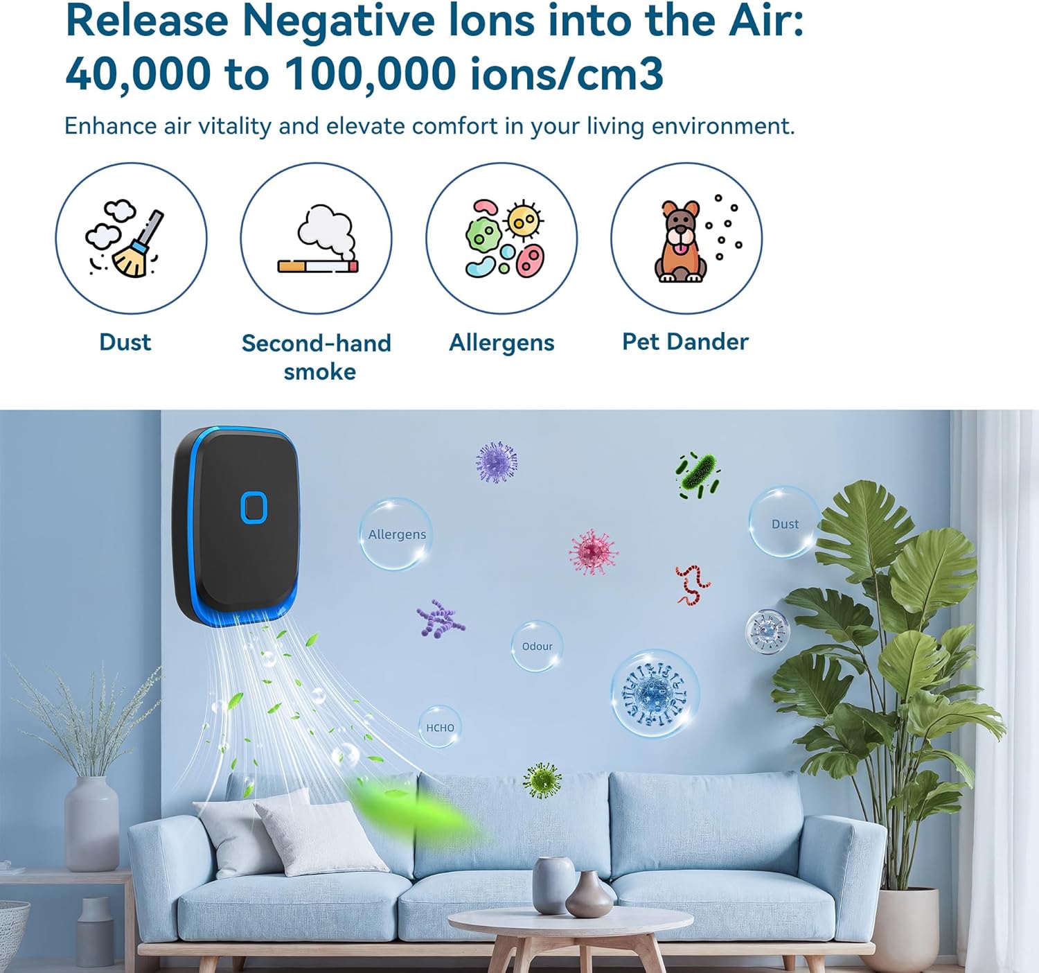 Plug In Air Ionizers for Home – 6 Pack Negative Ion Air Cleaner for Strong Dog Poof, Cat Litter Box Deodorizer, Air Purifier For Smoke, Kitchen Odor, Bathroom Closet Shoe Cabinet Office – Black