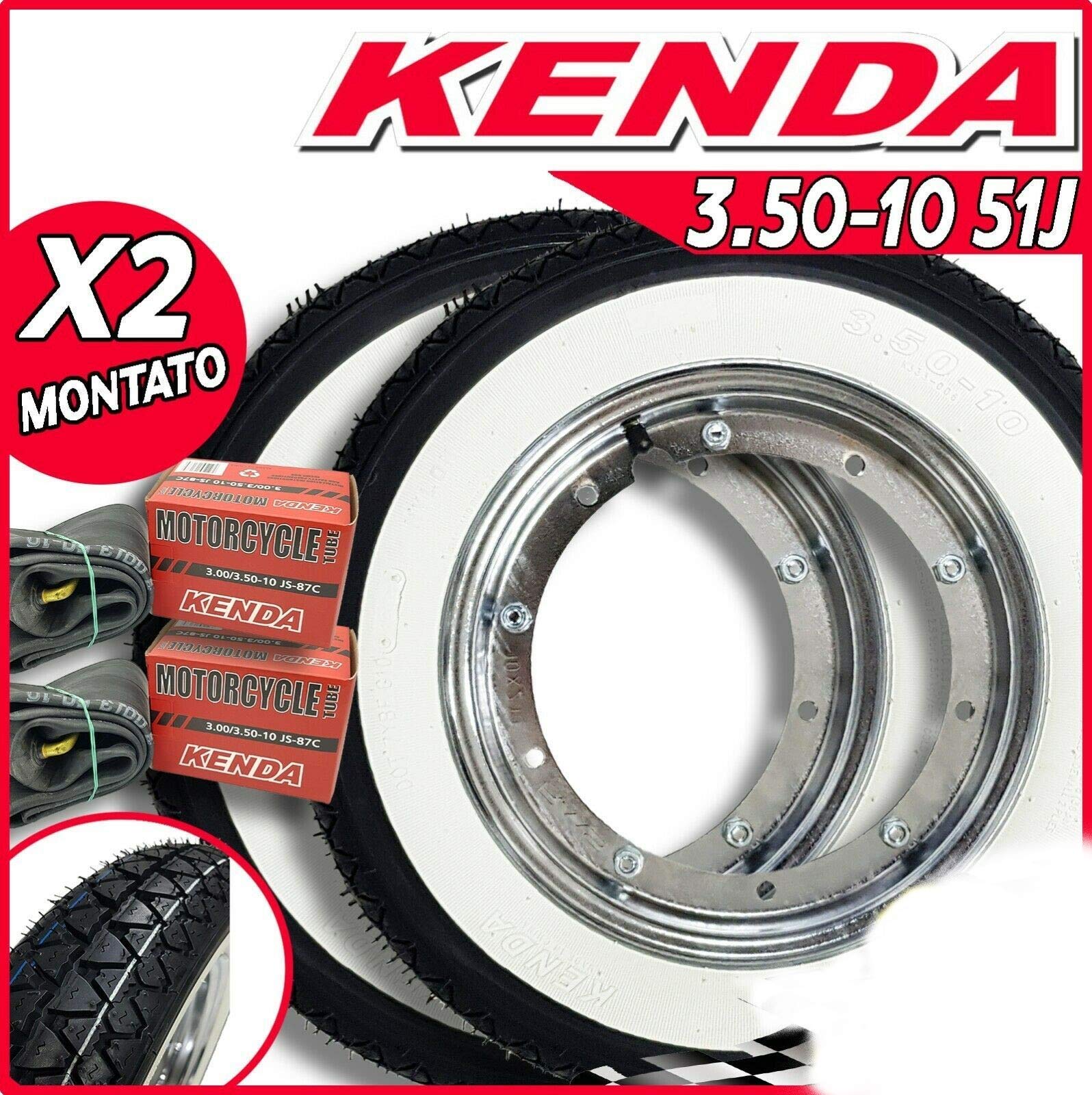Paar Räder Komplett Kenda K333 Band Weiß 3.50-10 51J V Espa Px 125 150 200