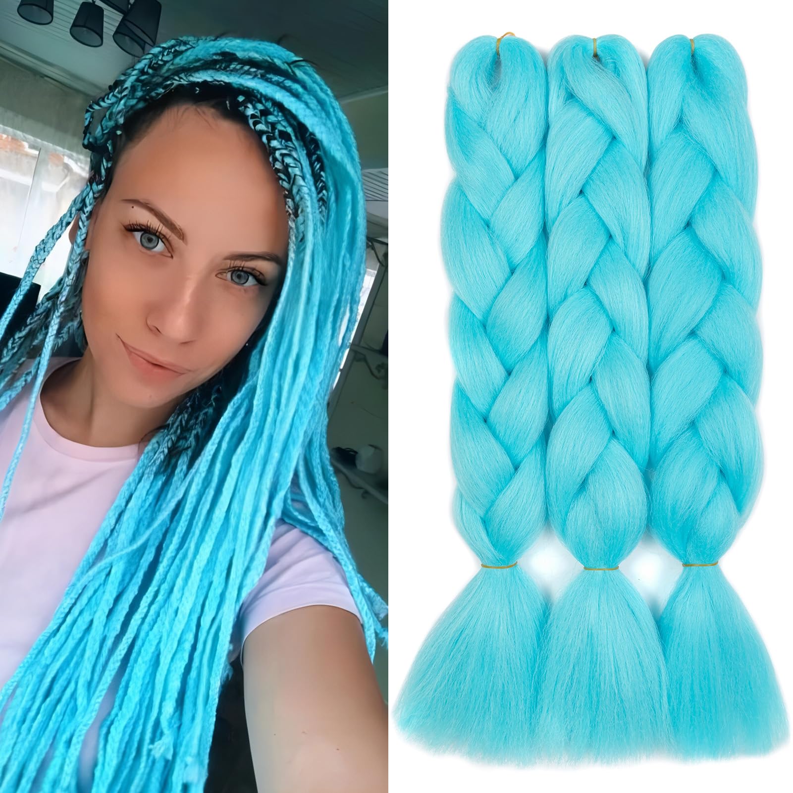 Dcbaboo Extension per Treccine Africane blu 60cm Extension Capelli Finti per Treccine Africane Extension Trecce Capelli Sintetici Kanekalon 3 Ciocche Ombre Jumbo Braiding Hair, Cielo blu