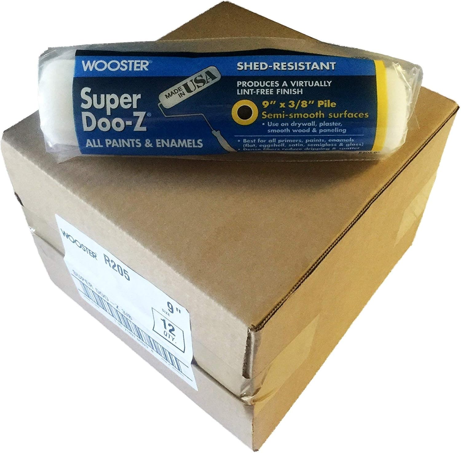Wooster Brush R205 9 inch Super Doo-Z Roller Cover 3/8 inch Nap, Pack of 12