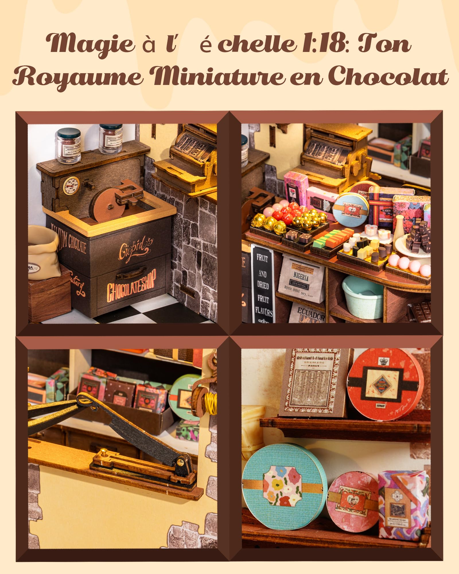 Rolife Maison Miniature La chocolaterie Henry's, 330 pièces Maquette 3D Puzzle Maison de Poupée en Bois 3D à Construire Book Nook pour Adultes et Adolescents Pas de Colle nécessaire