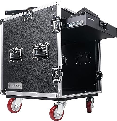 Sound Town Caja ATA de alta calidad de 12" (12 mm) de madera contrachapada 12U PA DJ Pro Audio RackRoad ATA con mezclador inclinado de 12U, cajón de