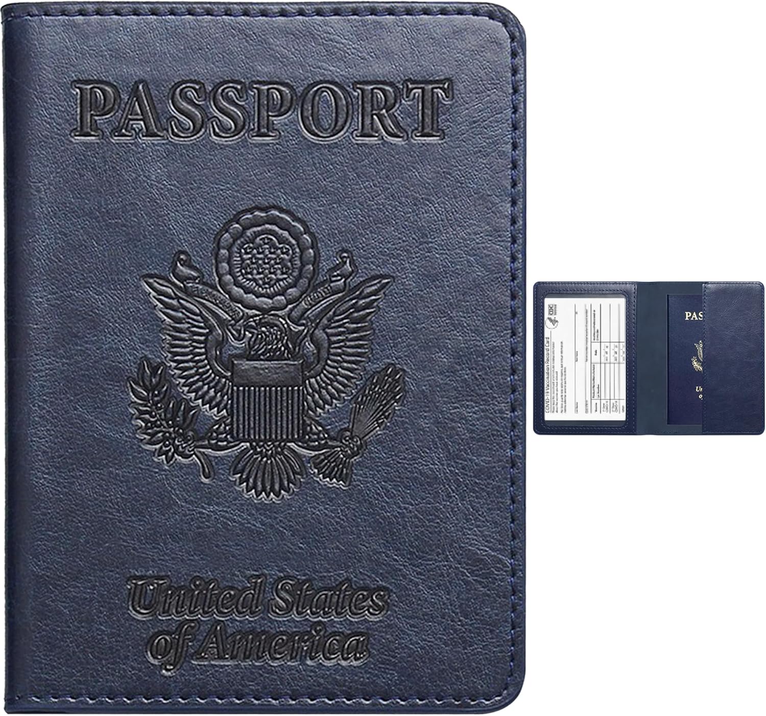 Passport Holder Wallet, Upgraded Leather Passport and Vaccine Card Holder Combo, Passport Cover with Vaccine Card Slot, Travel Accessories for Women Men, Dark Blue Passport Holder Wallet, Upgraded Leather Passport and Vaccine Card Holder Combo, Passport Cover with Vaccine Card Slot, Travel Accessories for Women Men, Dark Blue
