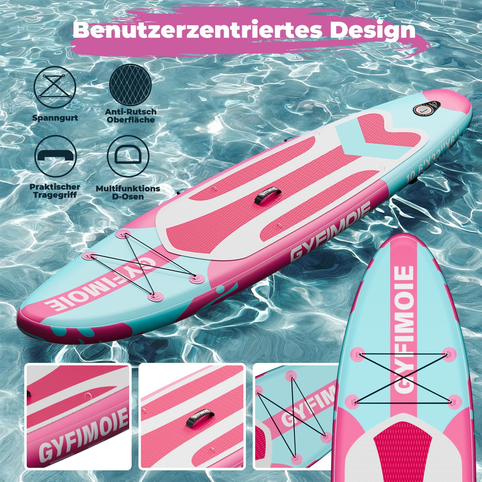 Gyfimoie Tabla de surf de remo de 325 cm, hinchable, con soporte universal para cámara, accesorios completos, remo ajustable, para principiantes, avanzados