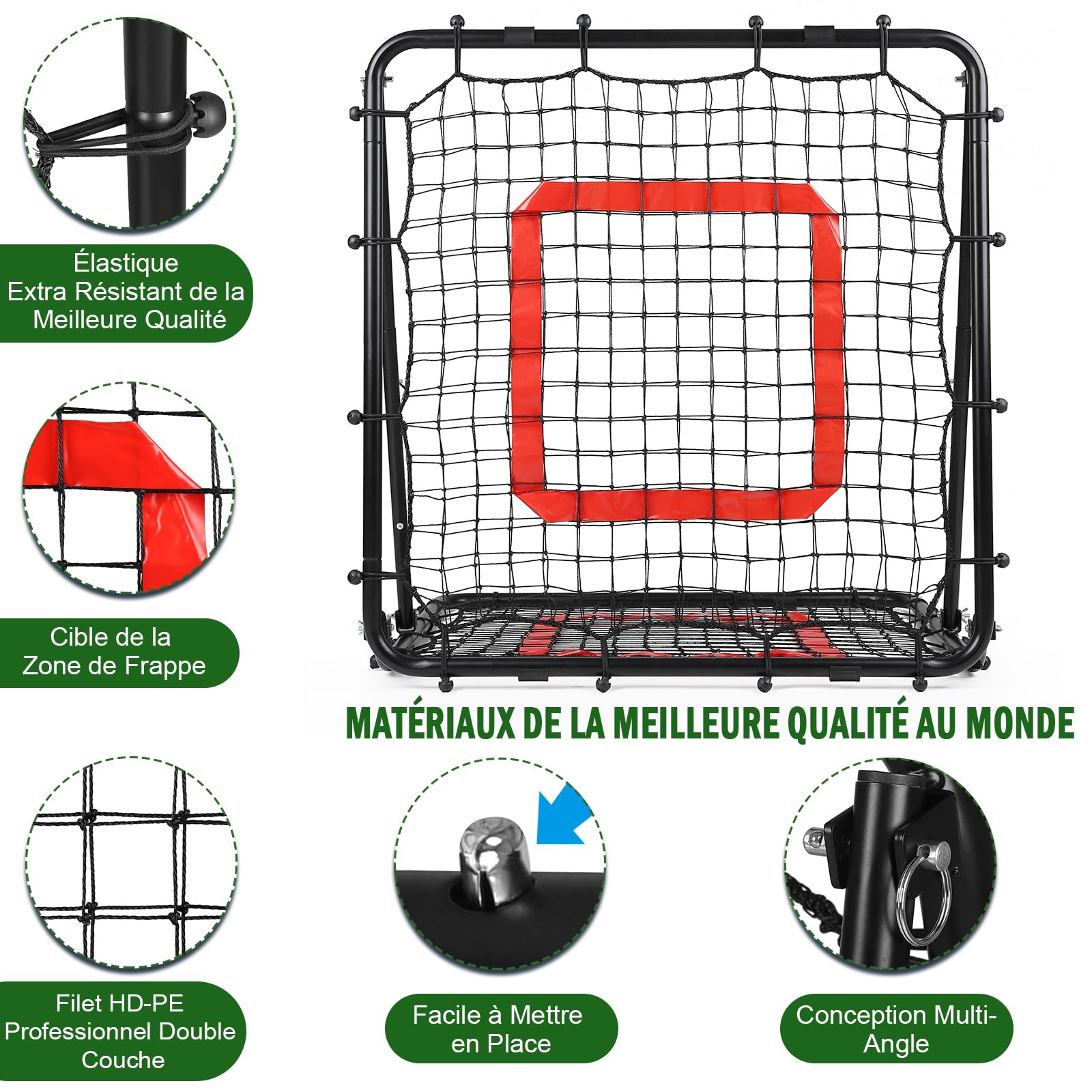 BaseGoal Filet de Rebond Football, Ajustable Angle Réglables Rebondisseur de Football Pliable avec Filet Double Couche, Convient pour Entraînement et Plus Varié Enfants et Adolescents