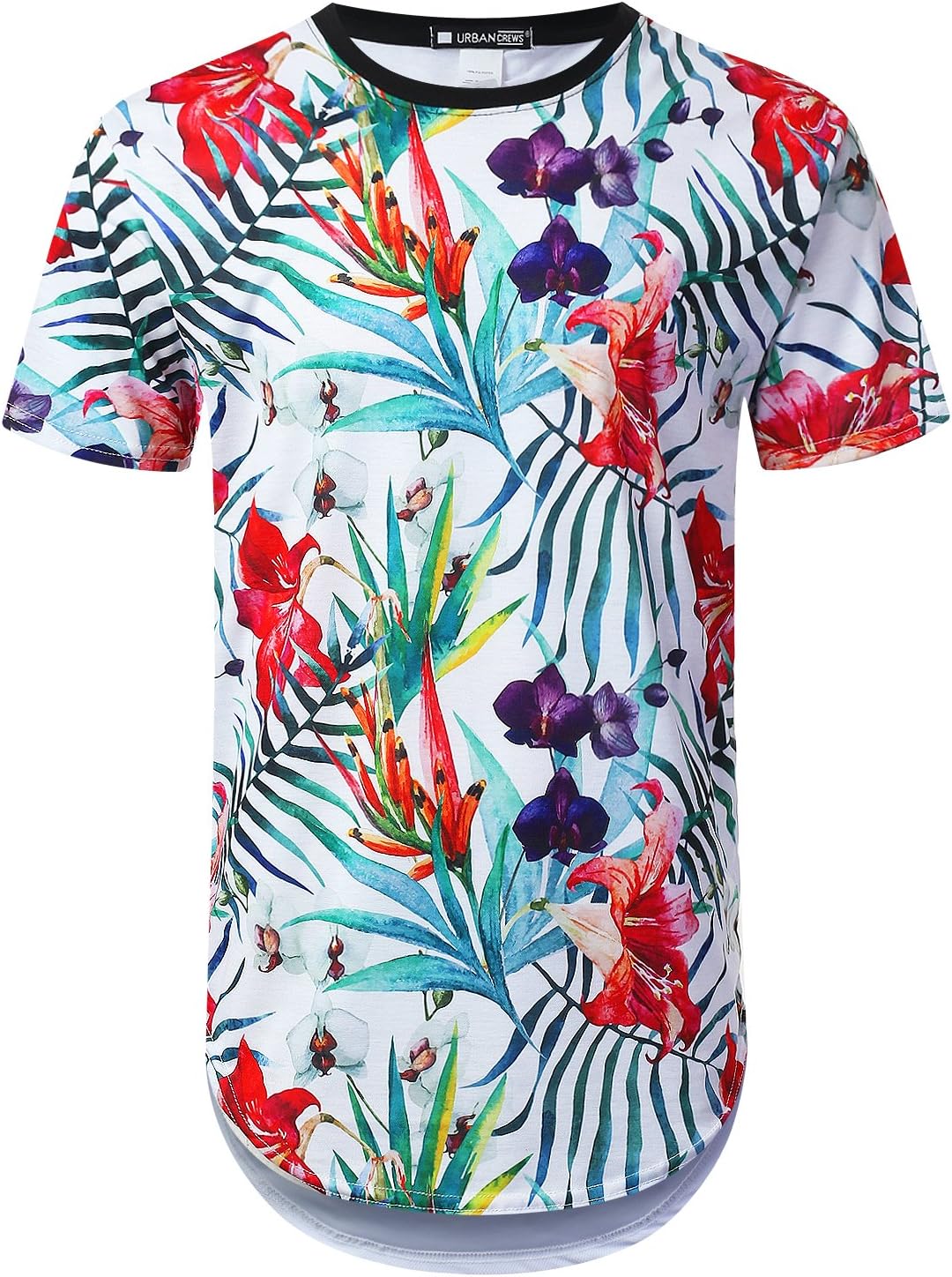 URBANTOPS Mens Hipster Hip Hop Baby Pink Floral Longline T-Shirt