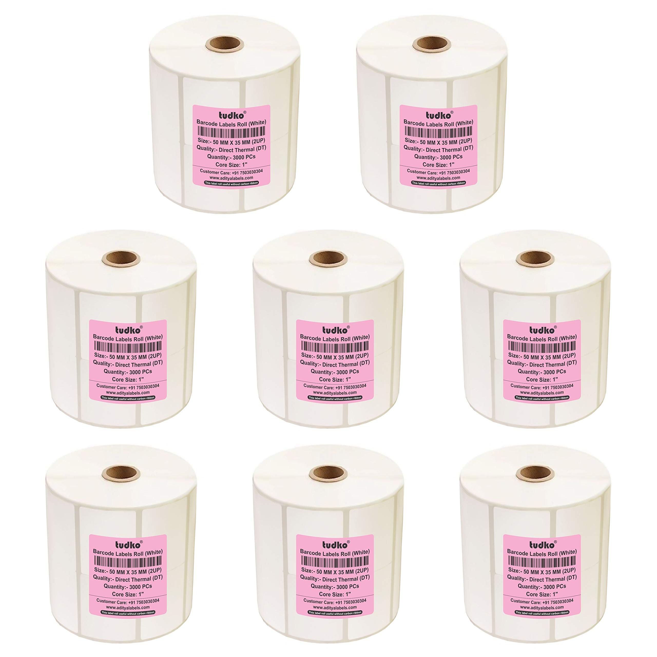 Tudko 50 mm X 35 mm (Smooth White) Direct Thermal Barcode Paper Labels, 3000 Labels in Roll, It is Self-Coated Ink Paper Label, Set of 8 Roll, Self Adhesive Paper Label Roll-image-13