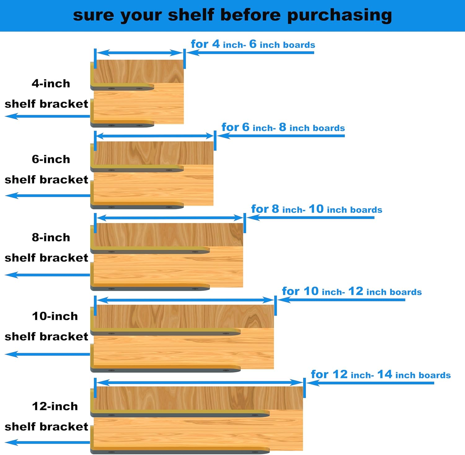 Eurydice Heavy Duty Floating Shelf Brackets, 1/4 inch Thick L Brackets, (6 in 6 Pack Gold), Holds 200 lb, Rounded Arc Edge, One-Piece, 3 Hole Mounting for Wood Shelves in Kitchen, Garage, Office, DIY