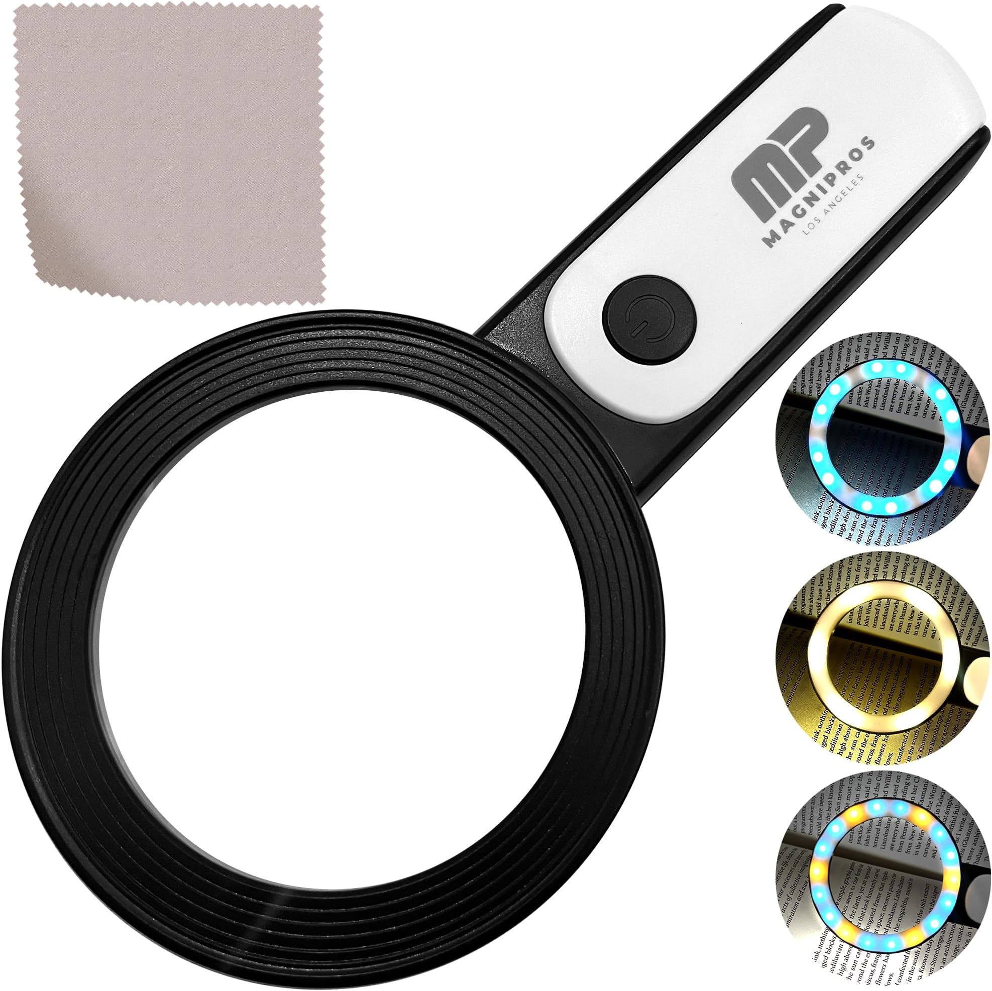 MagniPros 30X Illuminated Magnifying Glass - LED Lighted Handheld Reading Magnifier with 3 Light Modes - Perfect for Seniors, Low Vision, Books, Coins and Detailed Inspection