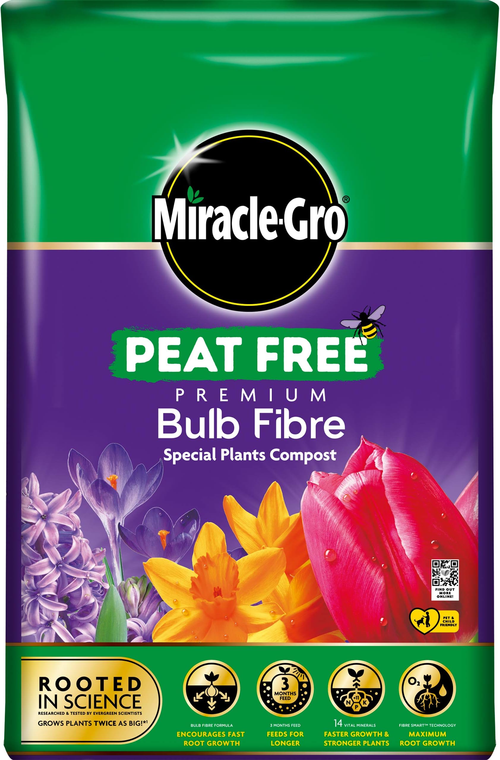 Miracle-Gro 119785 Premium Bulb Fibre Compost, PEAT FREE, 20 Litre Bag, (New 2020 Range), Purple