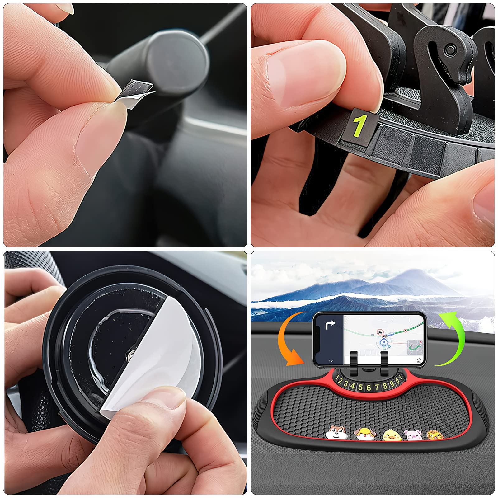 Lot De 4 Tapis Antidérapants Pour Tableau De Bord Voiture - 13,8x7,8 Cm, En PU Noir - Pour Téléphone, Clés, Pièces