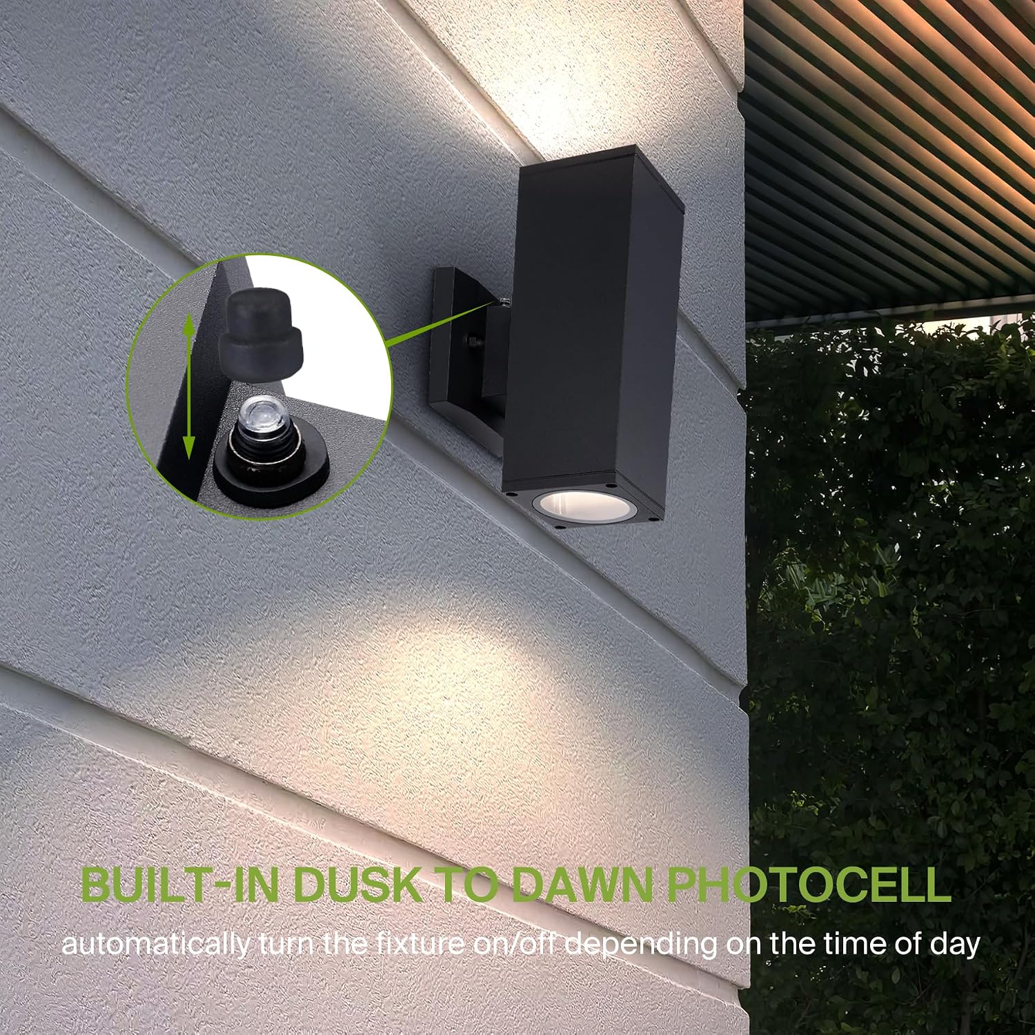 ASD 2 Light Dusk to Dawn Exterior Lighting Fixtures - 120W E26 Cylinder Up & Down Black Modern Outdoor Wall Light, LED CFL Incandescent Bulb Patio Wall Light Fixture, Outdoor Sconce Lights