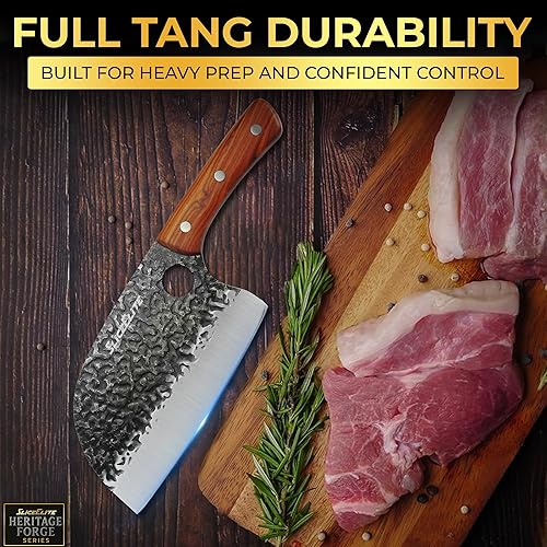 Miniatura 2 de SliceElite Heritage Forge 3 Piece Butcher Knife Set Serbian Chef Meat Cleaver Viking Knife High Carbon Stainless Steel Full Tang Sandalwood Handle
