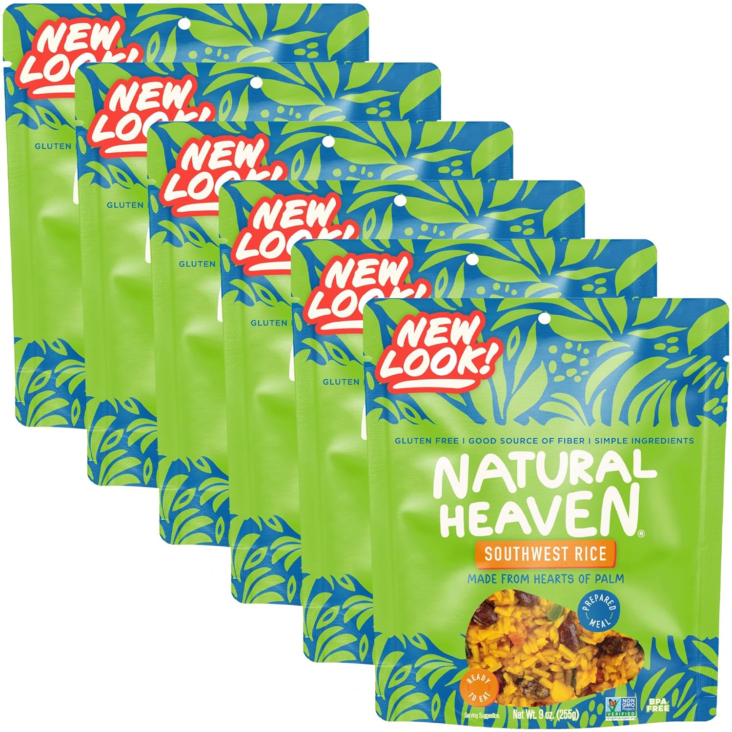 Natural Heaven Hearts of Palm Southwest Rice, Ready & Seasoned 6-Pack – Prepared Meals, New Delicious Recipe, Vegan Food, 9 Oz Pouches