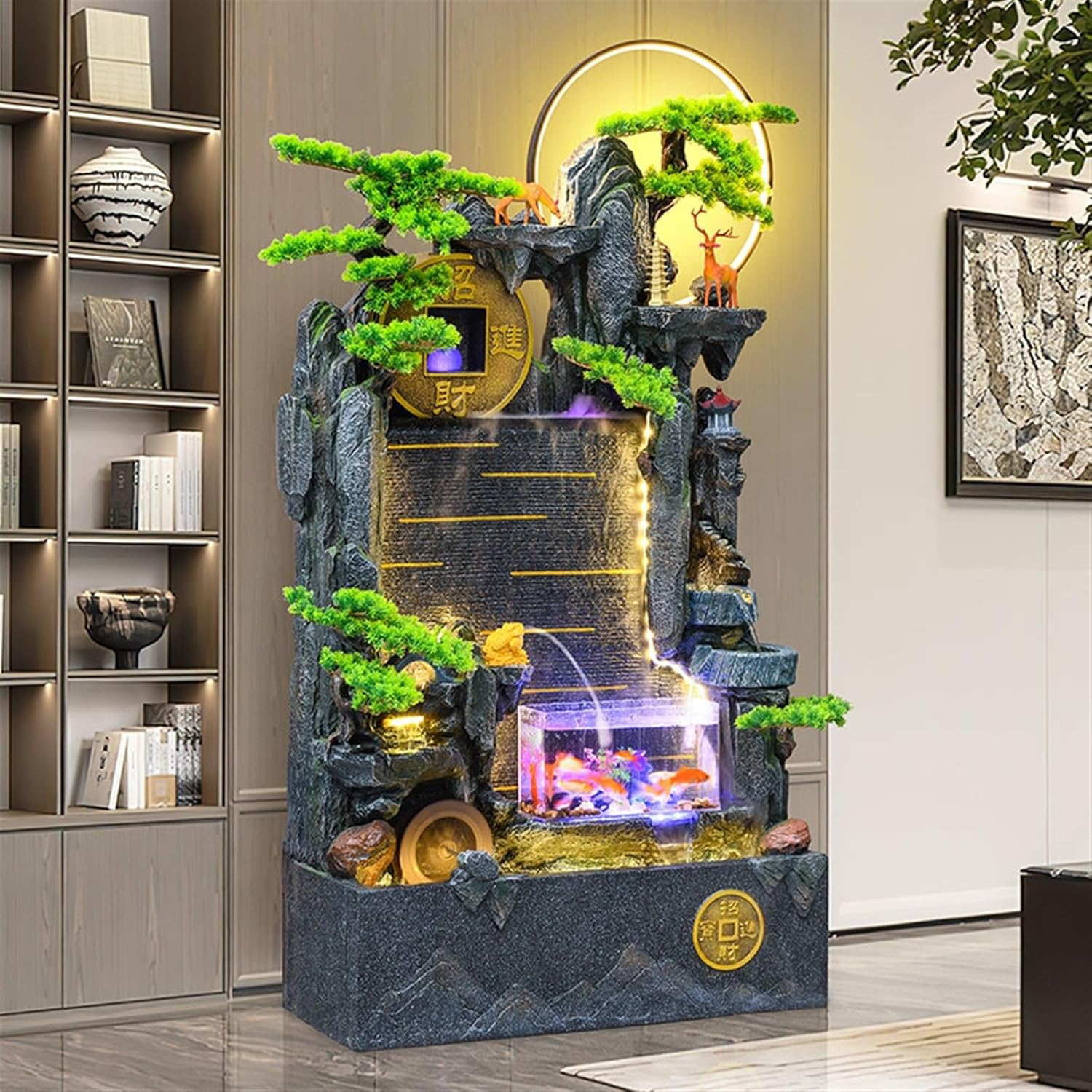 Floor Standing Water Fountain Living Room Balcony Rockery Water Fountain, Outdoor Fish Pond Fish Tank Decoration Freestanding Fountain(M)