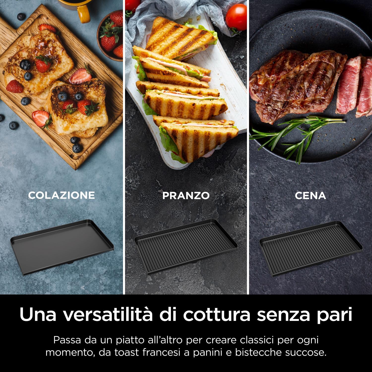 Ninja Sizzle Pro XL Griglia e piastra liscia da interni, rivestimento antiaderente in ceramica, coperchio rimovibile, vassoio raccogli-grasso, ricettario, argento/nero GX101EU