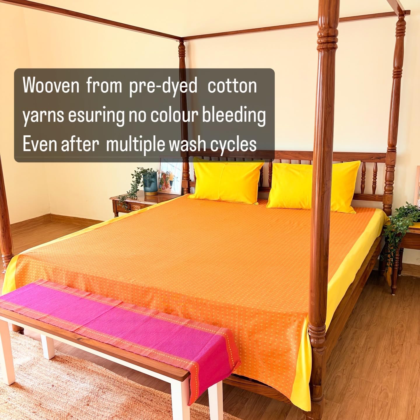 RANGBHAR Handloom Cotton Double Bedsheet - Orange & Yellow -3 RANGBHAR Handloom Cotton Double Bedsheet - Orange & Yellow -3